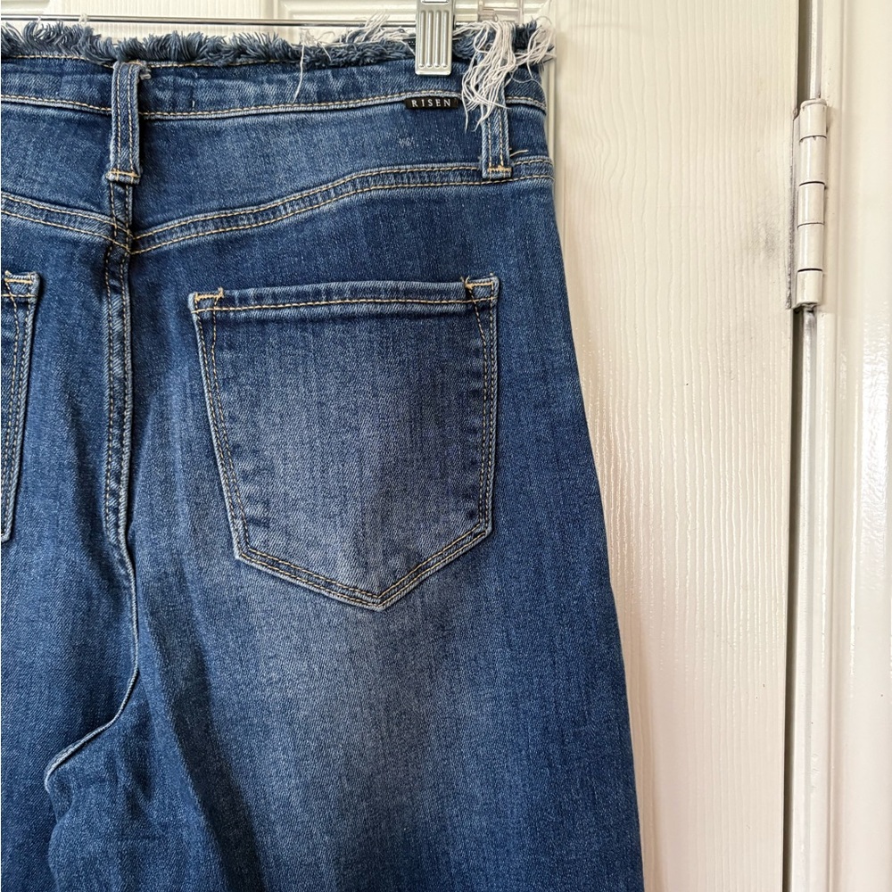 Risen Jeans High Rise Wide Leg Fray Hem & Waist Medium Wash Jeans Size 29" - Picture 9 of 15